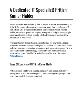 A Dedicated IT specialist! Pritish Kumar Halder